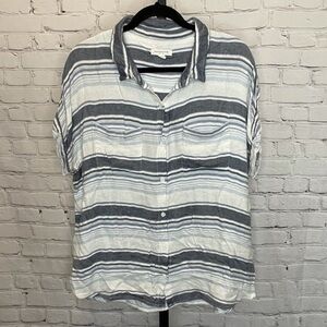 Beach Lunch Lounge Striped Button Front Top